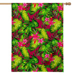 Pink Hawaiian Tropical Pattern Print House Flag
