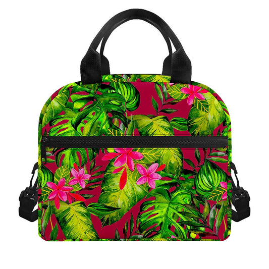 Pink Hawaiian Tropical Pattern Print Insulated Lunch Bag