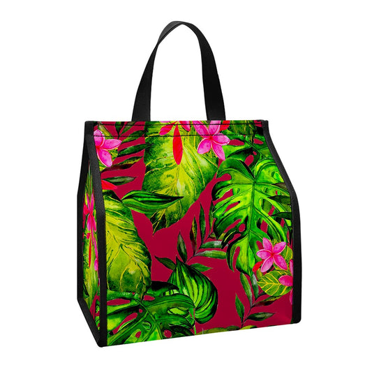 Pink Hawaiian Tropical Pattern Print Insulated Lunch Tote