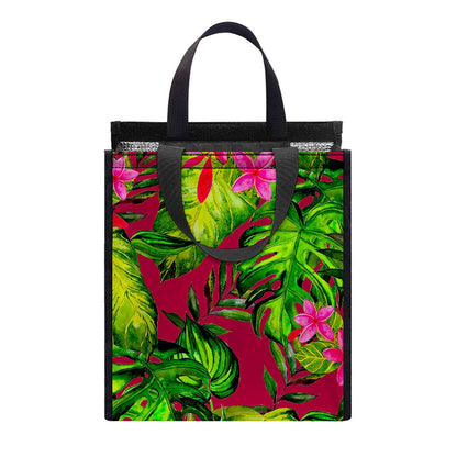 Pink Hawaiian Tropical Pattern Print Insulated Lunch Tote