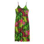Pink Hawaiian Tropical Pattern Print Jersey Midi Cami Dress