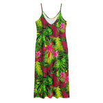 Pink Hawaiian Tropical Pattern Print Jersey Midi Cami Dress