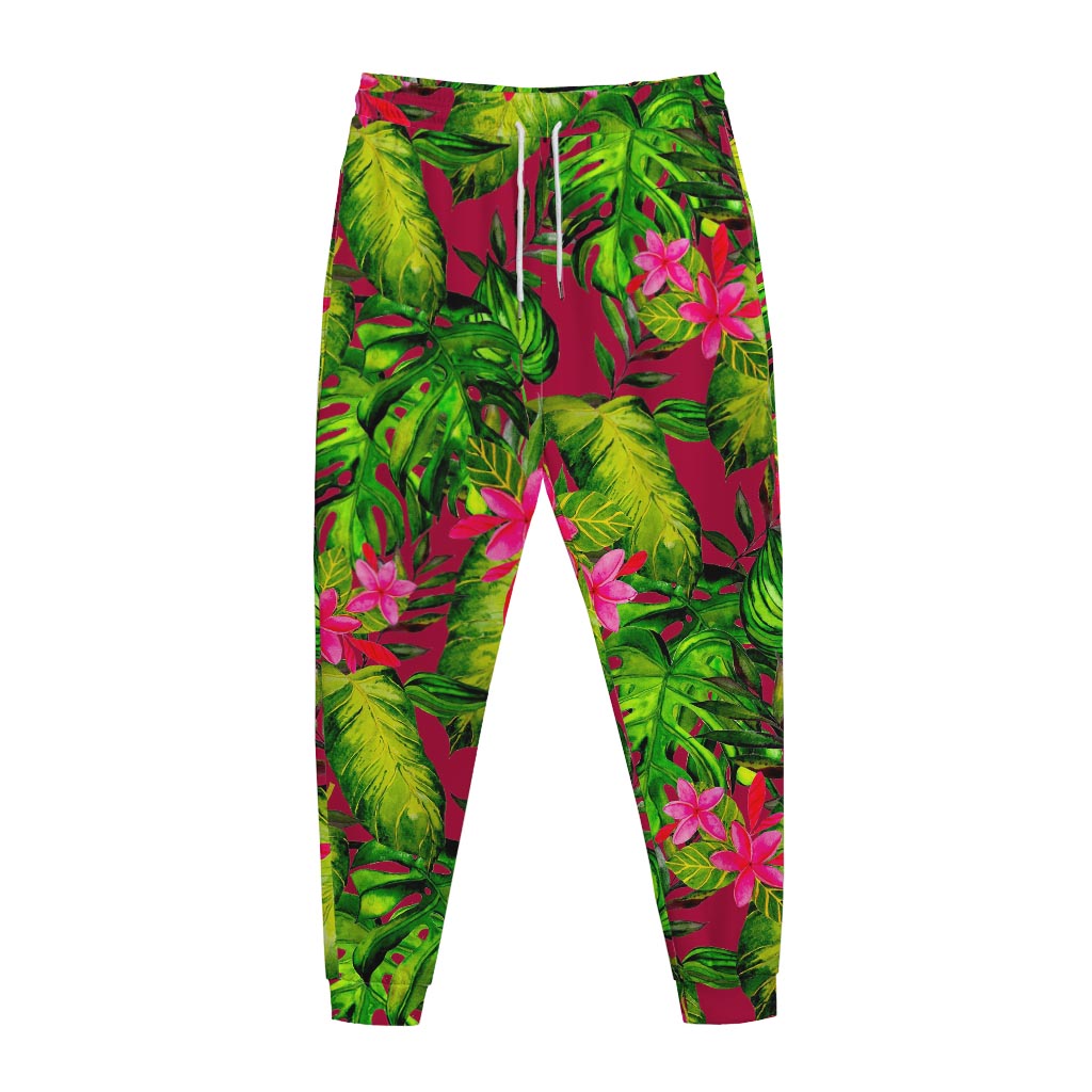 Pink Hawaiian Tropical Pattern Print Jogger Pants