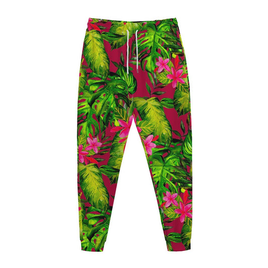 Pink Hawaiian Tropical Pattern Print Jogger Pants