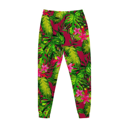 Pink Hawaiian Tropical Pattern Print Jogger Pants