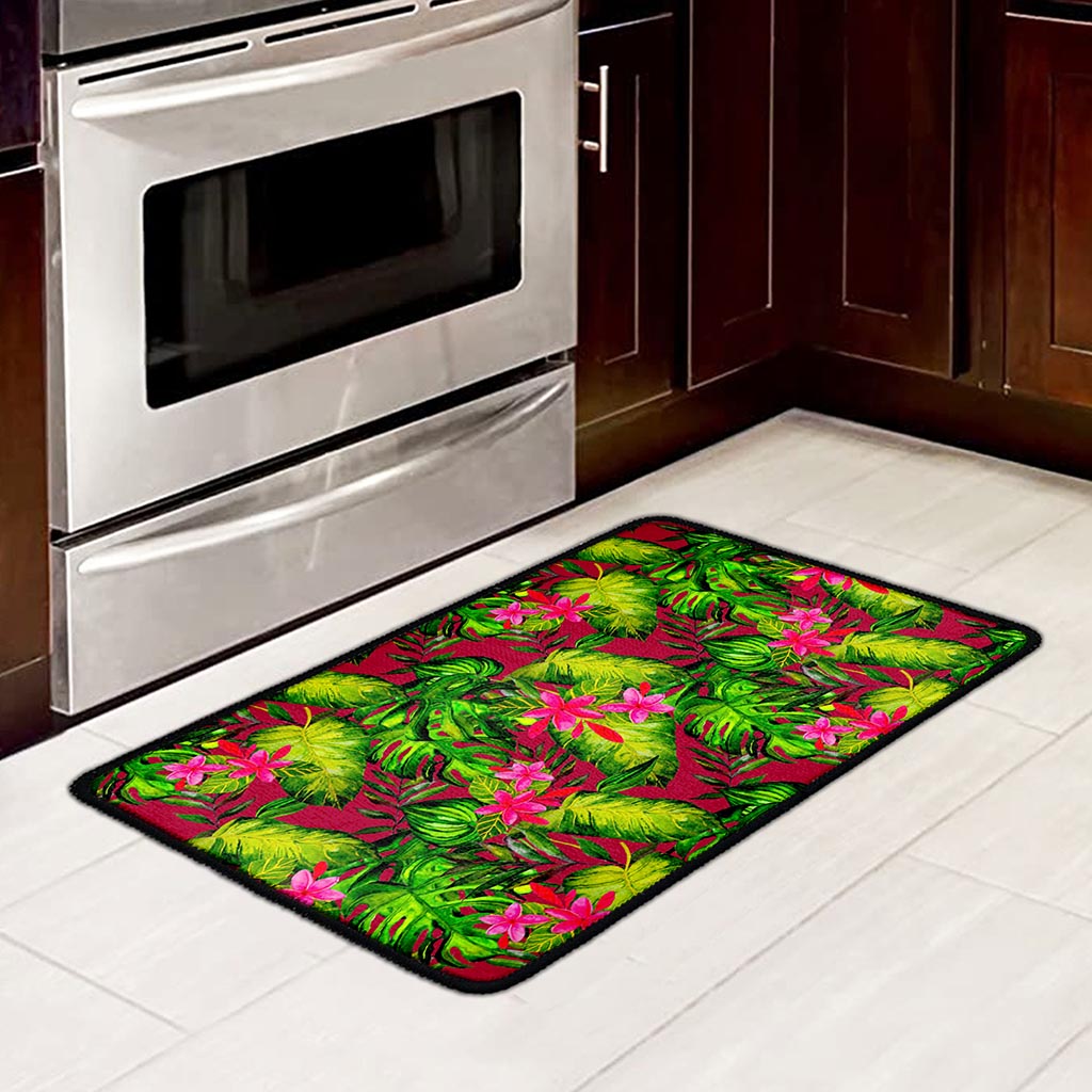 Pink Hawaiian Tropical Pattern Print Kitchen Mat