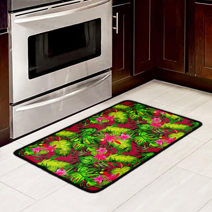 Pink Hawaiian Tropical Pattern Print Kitchen Mat