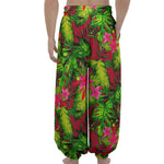 Pink Hawaiian Tropical Pattern Print Lantern Pants