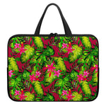 Pink Hawaiian Tropical Pattern Print Laptop Sleeve With Handle
