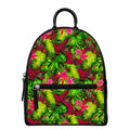 Pink Hawaiian Tropical Pattern Print Leather Backpack