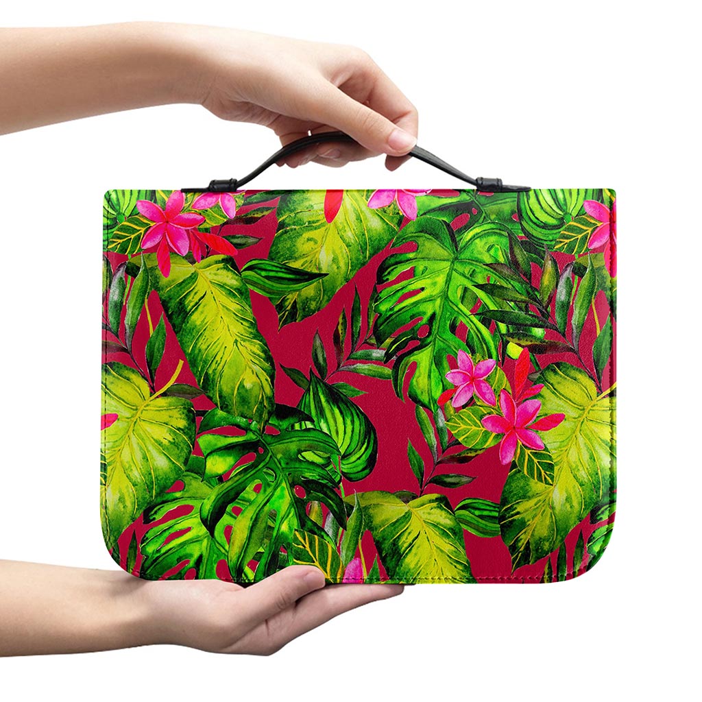 Pink Hawaiian Tropical Pattern Print Leather Bible Cover