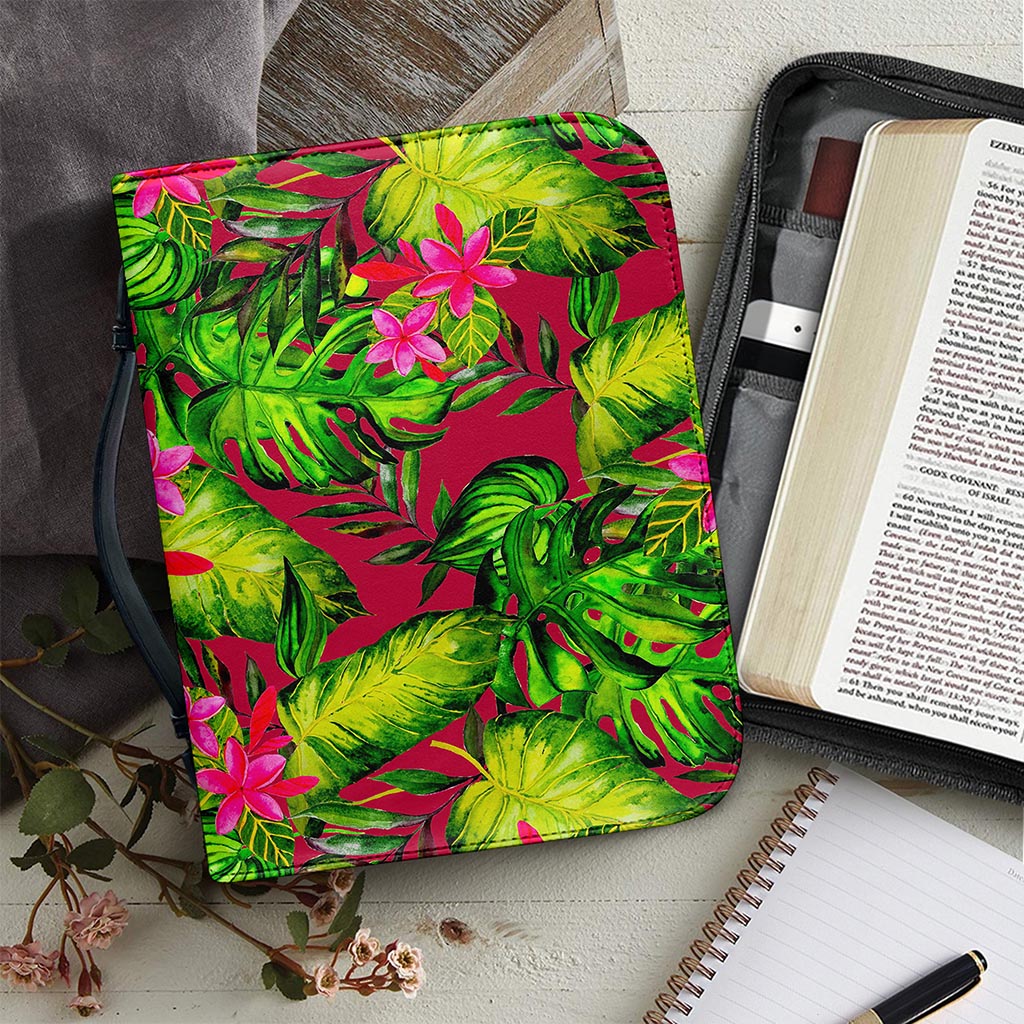 Pink Hawaiian Tropical Pattern Print Leather Bible Cover