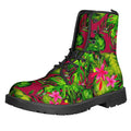 Pink Hawaiian Tropical Pattern Print Lace-Up Boots