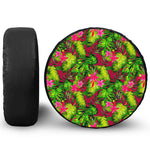 Pink Hawaiian Tropical Pattern Print Leather Spare Tire Cover