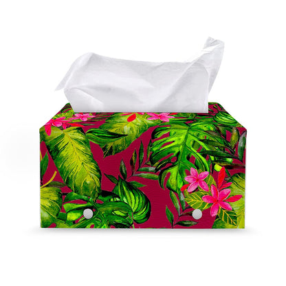 Pink Hawaiian Tropical Pattern Print Leather Tissue Box Cover