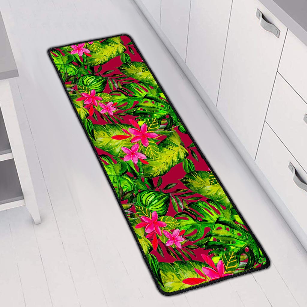 Pink Hawaiian Tropical Pattern Print Long Kitchen Mat