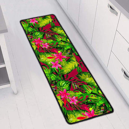 Pink Hawaiian Tropical Pattern Print Long Kitchen Mat
