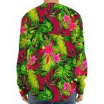 Pink Hawaiian Tropical Pattern Print Long Sleeve Baseball Jersey