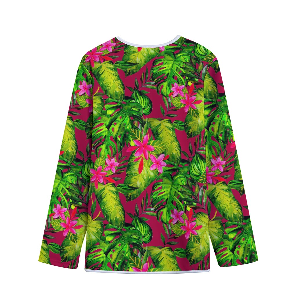 Pink Hawaiian Tropical Pattern Print Long Sleeve Short Coat