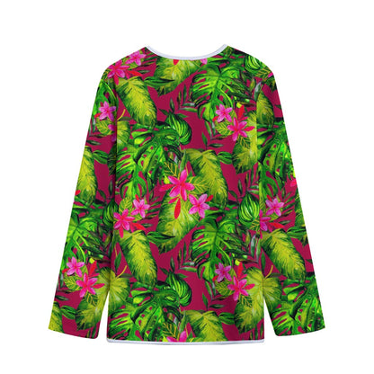 Pink Hawaiian Tropical Pattern Print Long Sleeve Short Coat