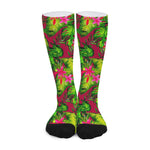 Pink Hawaiian Tropical Pattern Print Long Socks