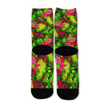 Pink Hawaiian Tropical Pattern Print Long Socks