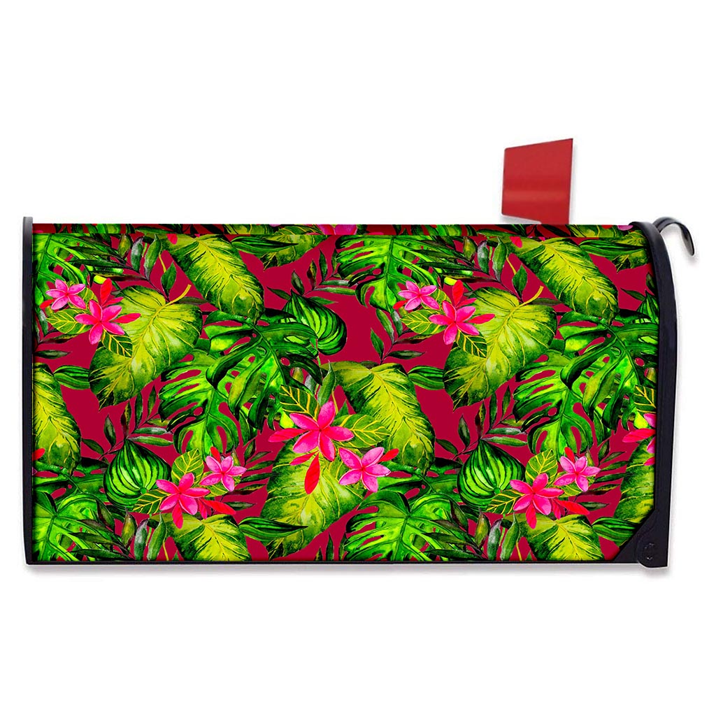 Pink Hawaiian Tropical Pattern Print Mailbox Cover