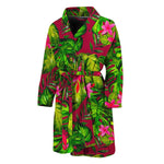 Pink Hawaiian Tropical Pattern Print Men's Bathrobe