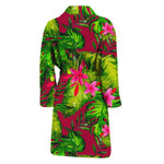 Pink Hawaiian Tropical Pattern Print Men's Bathrobe