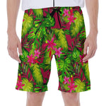 Pink Hawaiian Tropical Pattern Print Men's Beach Shorts
