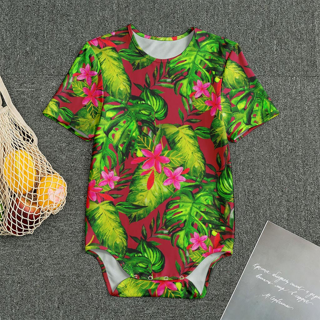 Pink Hawaiian Tropical Pattern Print Men's Bodysuit
