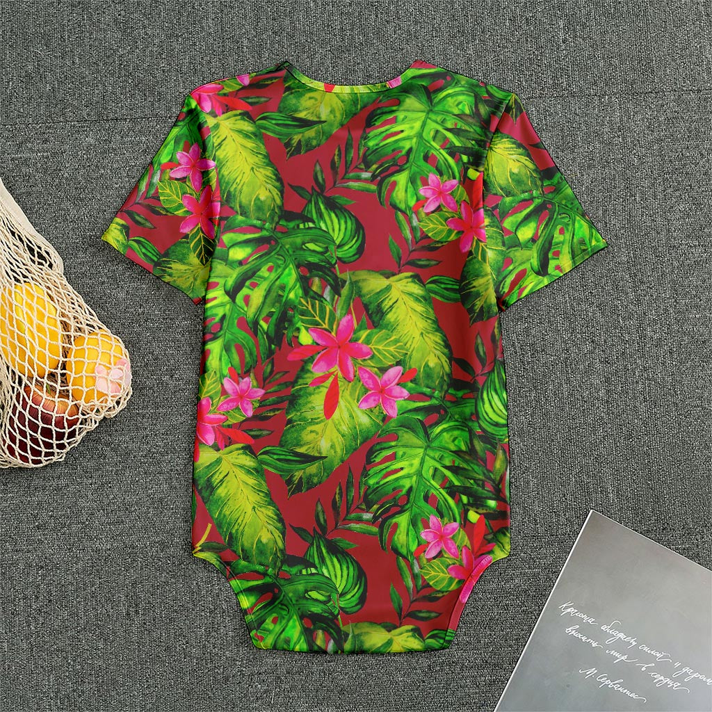 Pink Hawaiian Tropical Pattern Print Men's Bodysuit