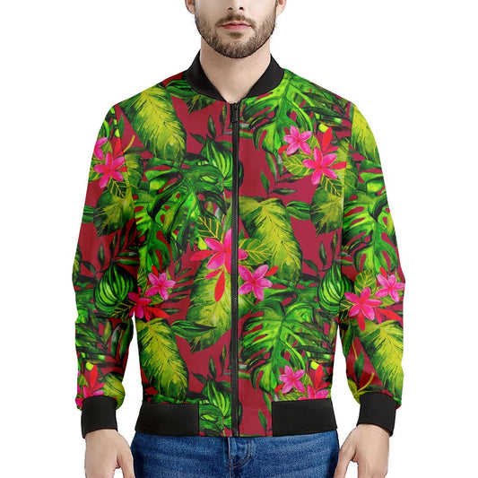 Pink Hawaiian Tropical Pattern Print Men's Bomber Jacket