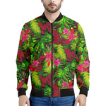 Pink Hawaiian Tropical Pattern Print Men's Bomber Jacket