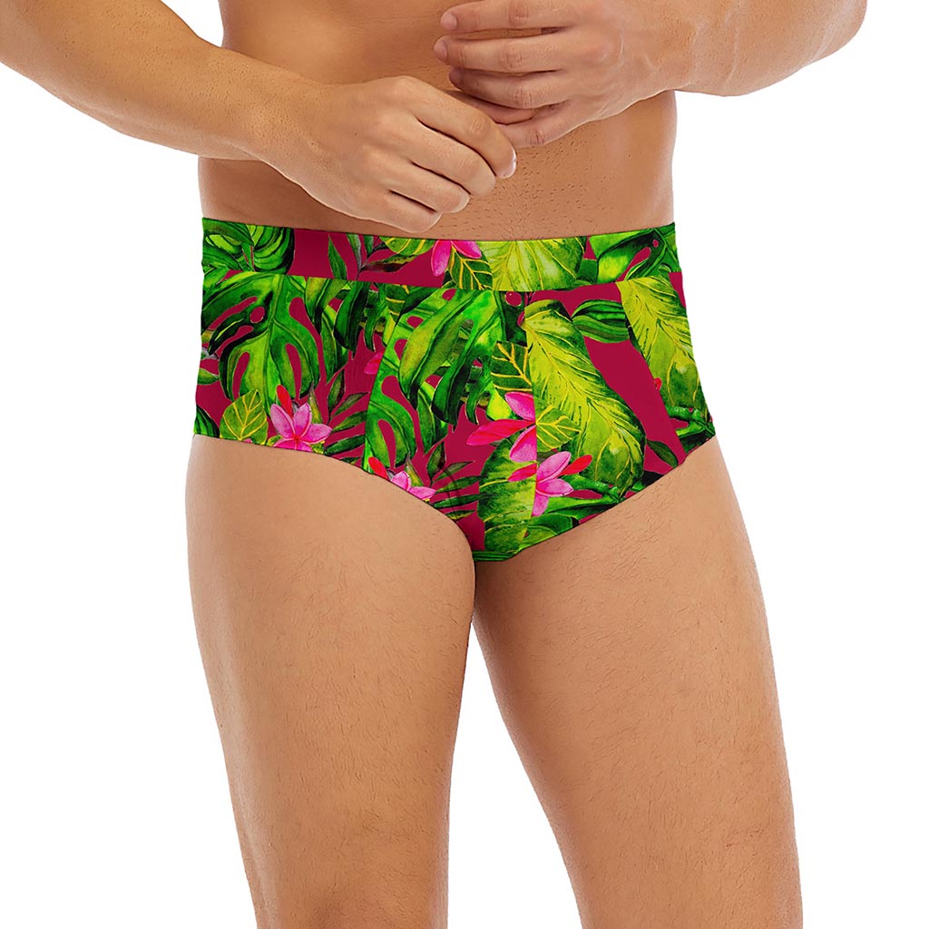 Pink Hawaiian Tropical Pattern Print Men's Briefs