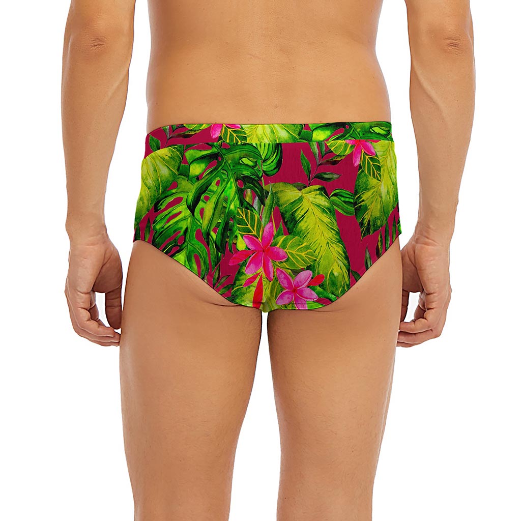 Pink Hawaiian Tropical Pattern Print Men's Briefs