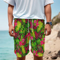 Pink Hawaiian Tropical Pattern Print Men's Cargo Shorts
