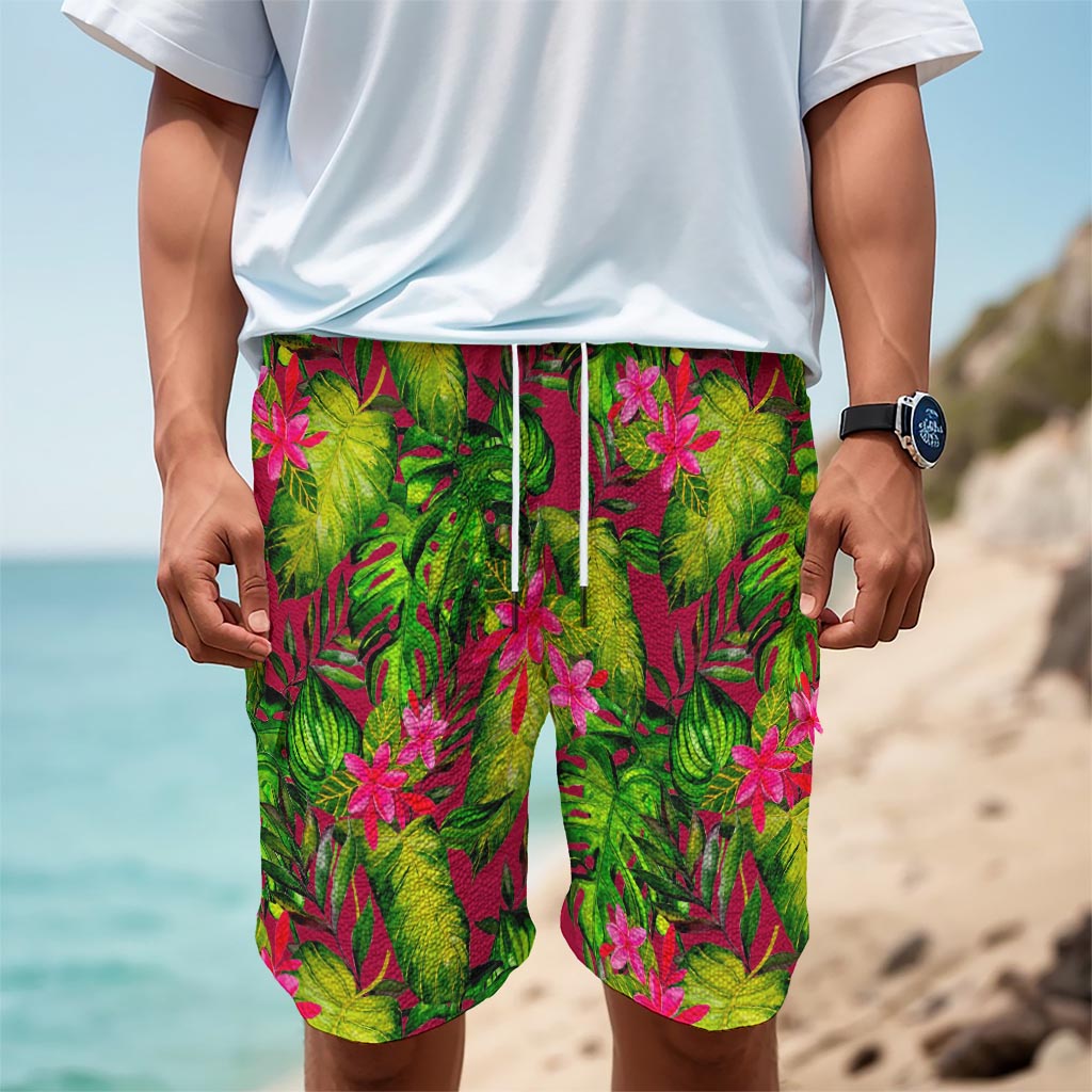 Pink Hawaiian Tropical Pattern Print Men's Cargo Shorts
