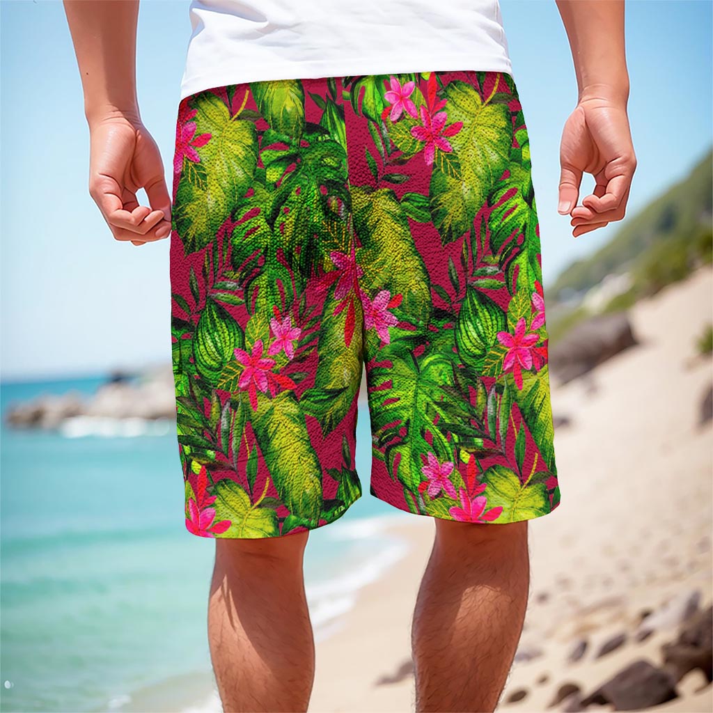 Pink Hawaiian Tropical Pattern Print Men's Cargo Shorts