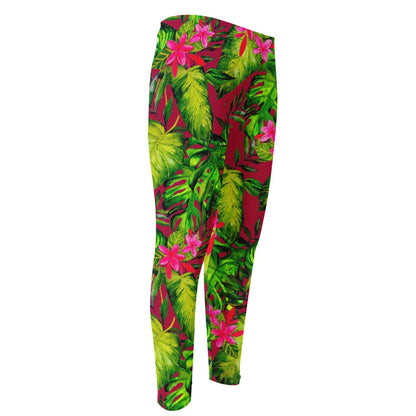 Pink Hawaiian Tropical Pattern Print Men's Compression Pants