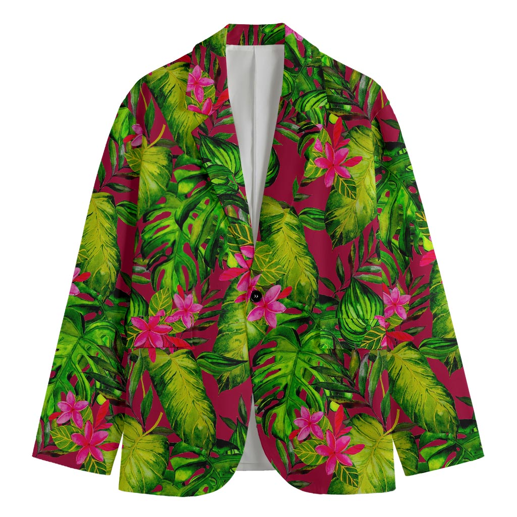 Pink Hawaiian Tropical Pattern Print Men's Cotton Blazer