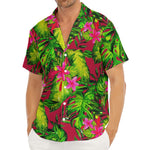 Pink Hawaiian Tropical Pattern Print Men's Deep V-Neck Shirt