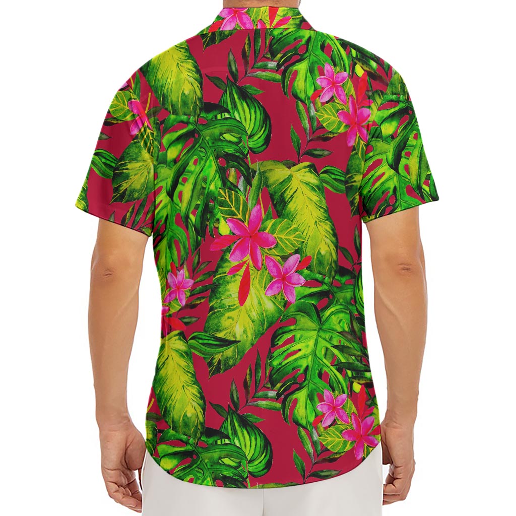 Pink Hawaiian Tropical Pattern Print Men's Deep V-Neck Shirt