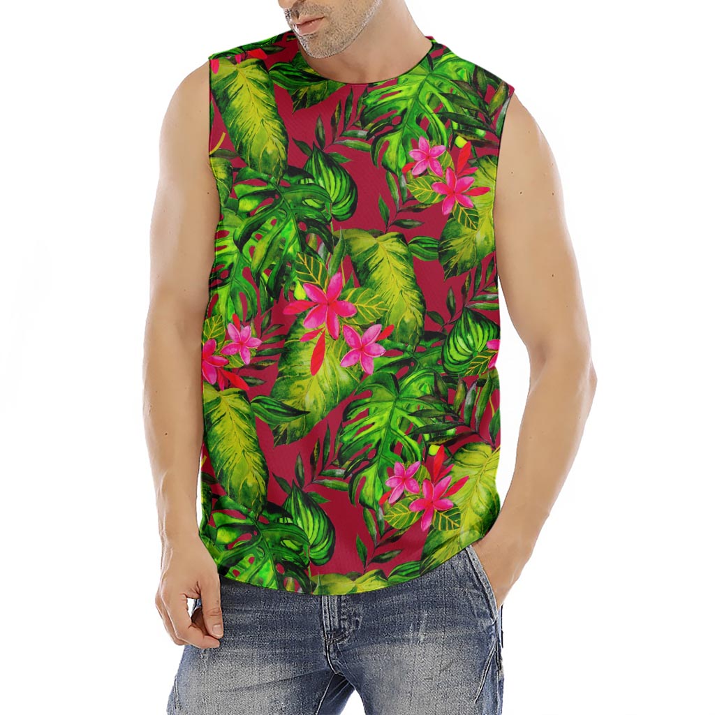 Pink Hawaiian Tropical Pattern Print Men's Fitness Tank Top