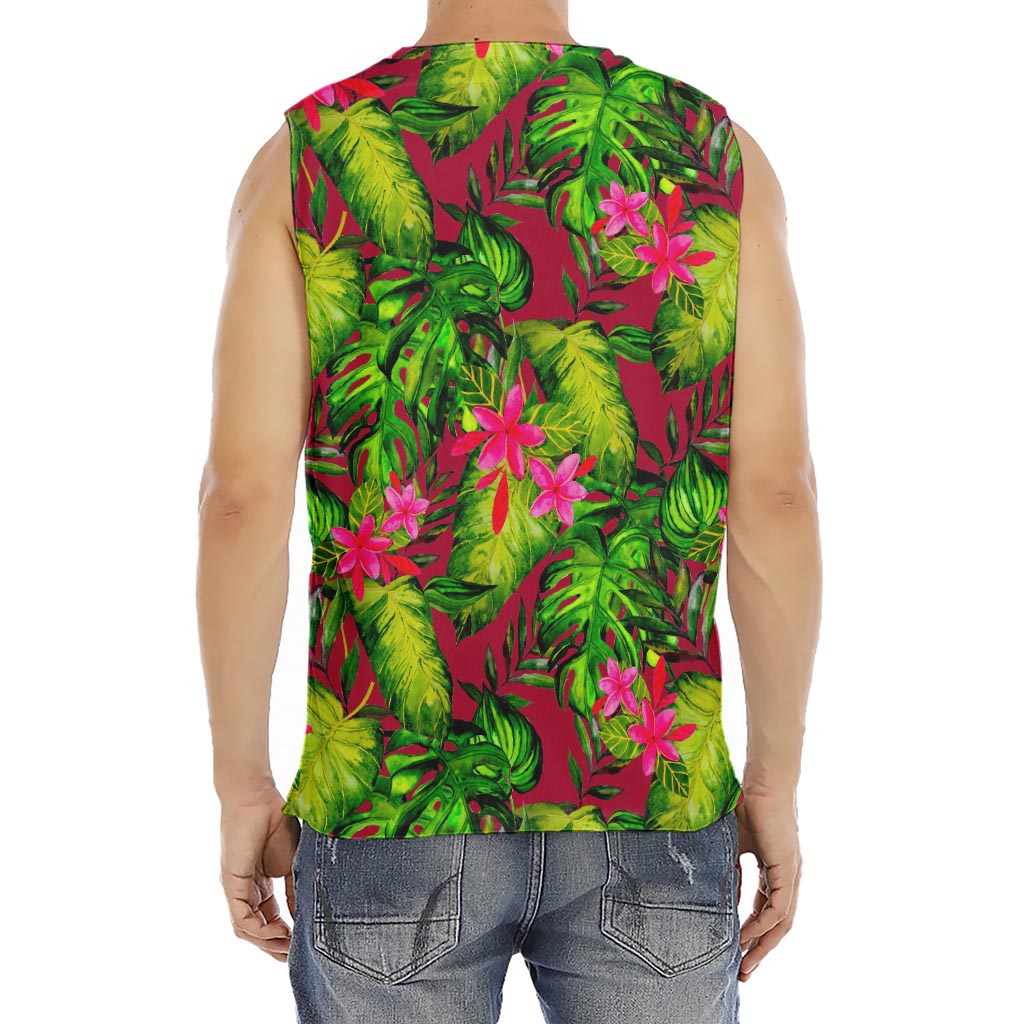 Pink Hawaiian Tropical Pattern Print Men's Fitness Tank Top