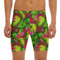 Pink Hawaiian Tropical Pattern Print Men's Long Boxer Briefs