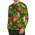Pink Hawaiian Tropical Pattern Print Men's Long Sleeve Rash Guard