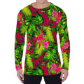Pink Hawaiian Tropical Pattern Print Men's Long Sleeve T-Shirt