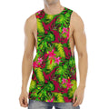 Pink Hawaiian Tropical Pattern Print Men's Muscle Tank Top