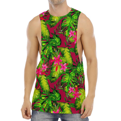 Pink Hawaiian Tropical Pattern Print Men's Muscle Tank Top